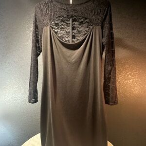 Black Long Sleeve lace Sheath Dress with cutout neckline